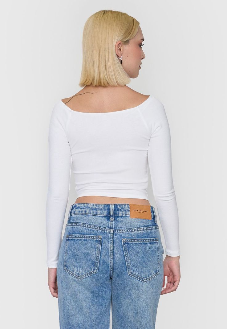 Polera Mujer Sin Hombros Manga Larga Blanco Corona-1