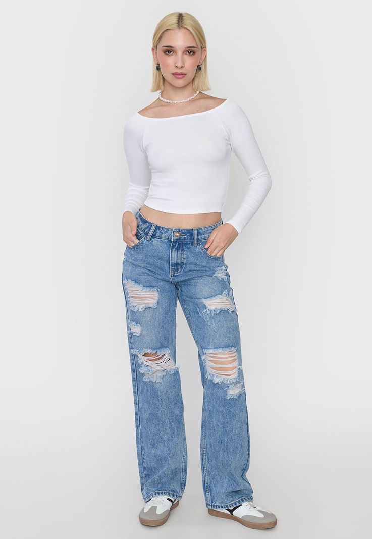 Polera Mujer Sin Hombros Manga Larga Blanco Corona-3