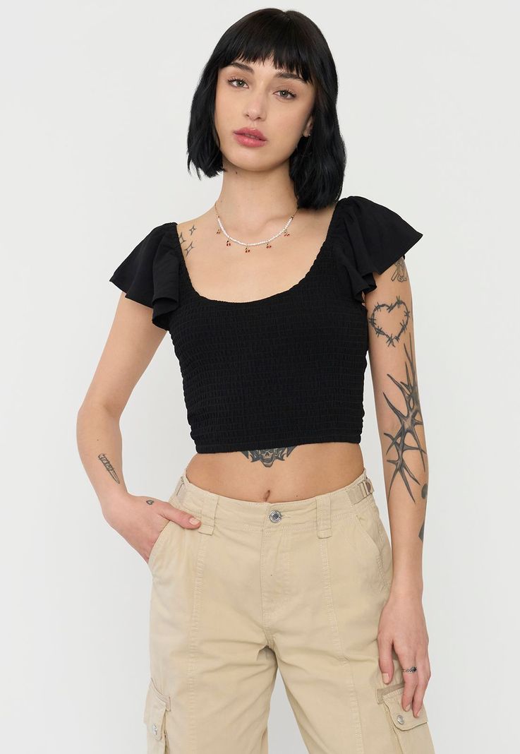 Blusas Mujer Vuelos Negro Corona-0