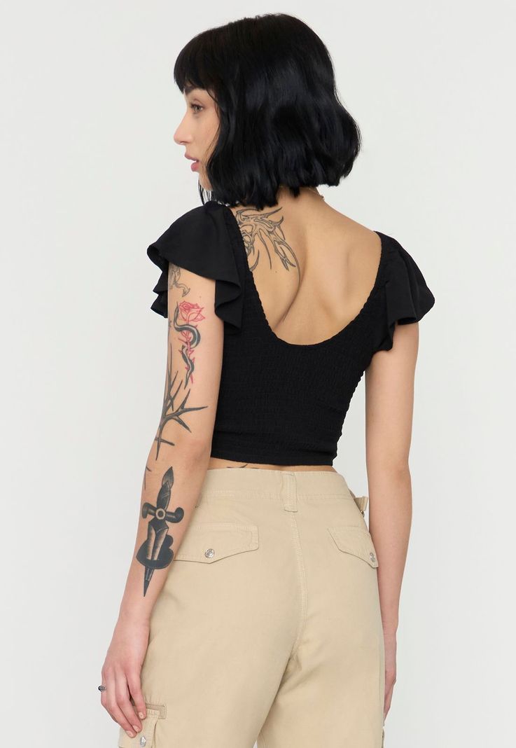 Blusas Mujer Vuelos Negro Corona-1