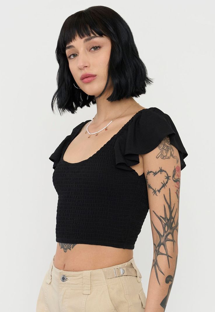 Blusas Mujer Vuelos Negro Corona-2