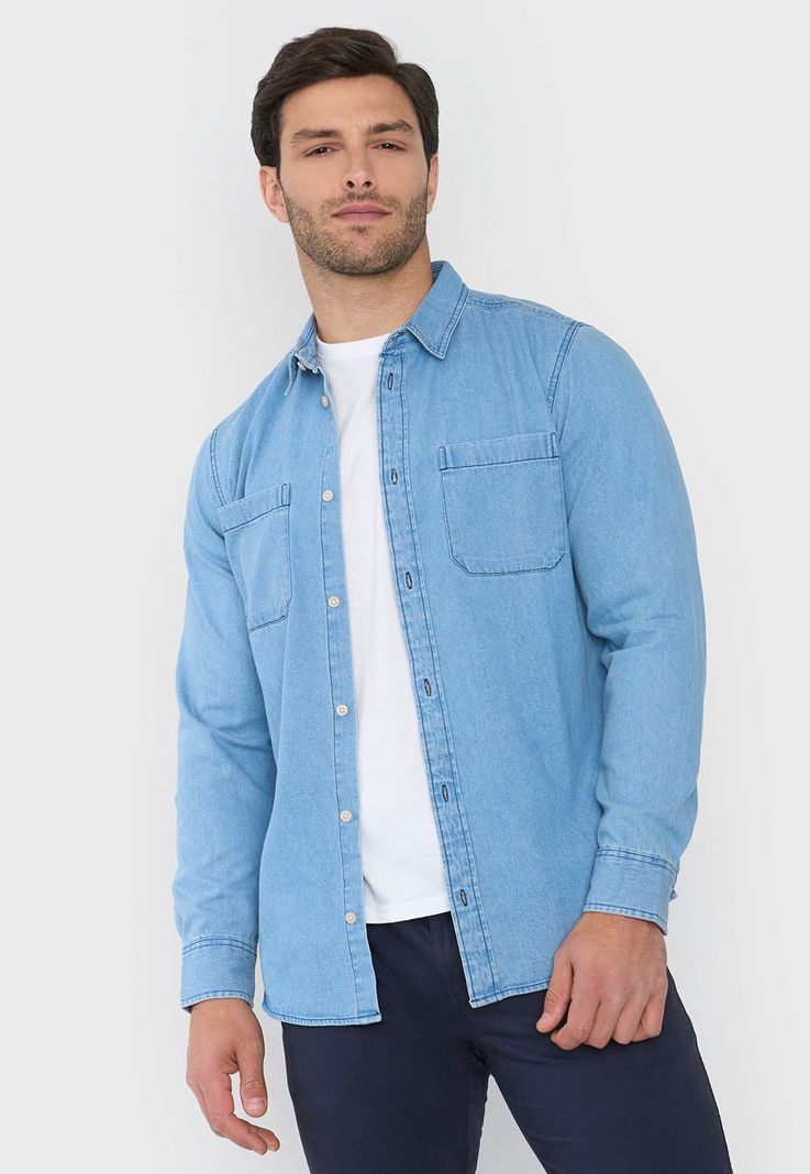 Camisa Hombre Denim Azul Corona-0