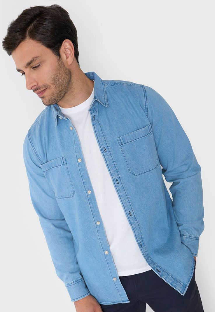 Camisa Hombre Denim Azul Corona-2