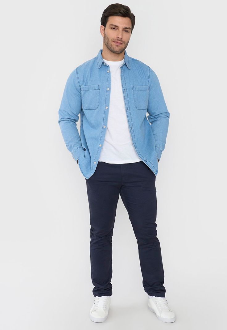 Camisa Hombre Denim Azul Corona-3
