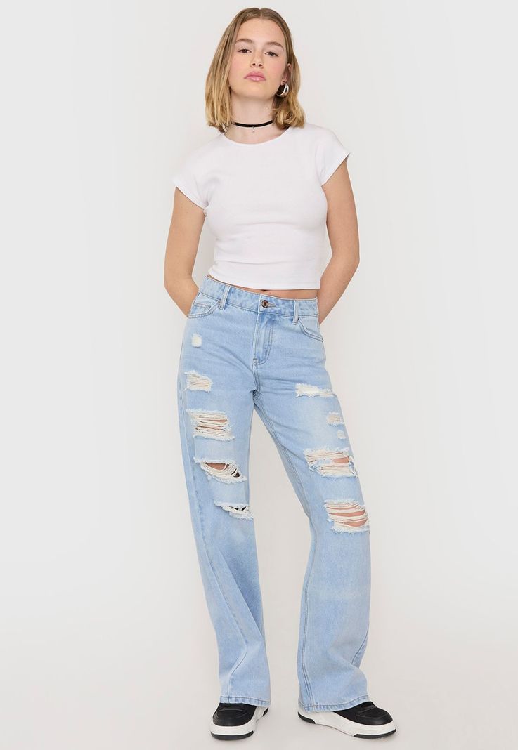 Jeans Mujer Roturas Wide Azul Claro Corona-3