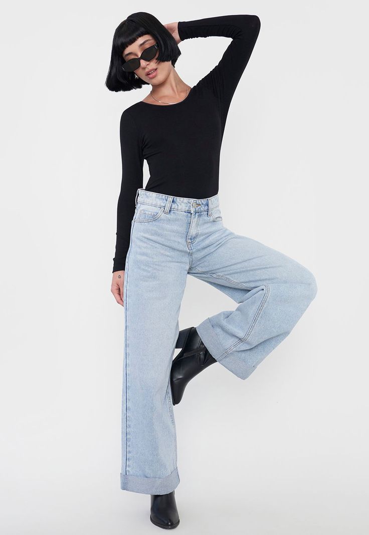 Jeans Mujer Wide Leg Fit Full Length Azul Claro Corona-2