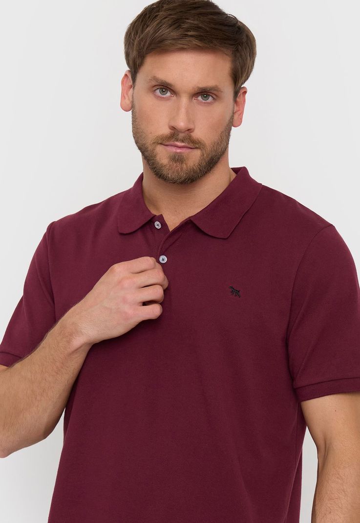 Polera Hombre Lisa Piqué Burdeo Corona-2