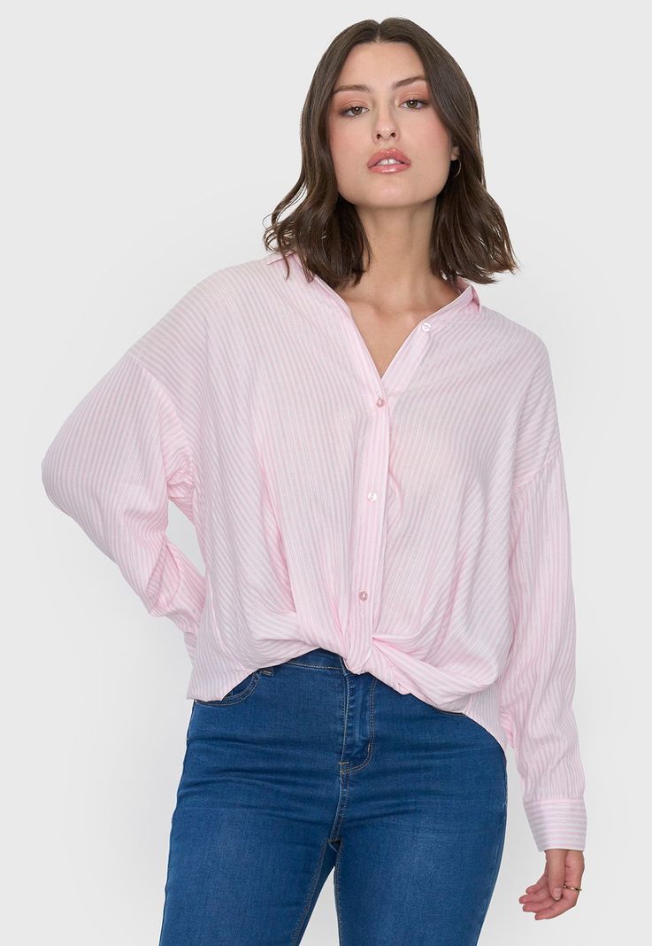 Blusa Mujer Cuello Camisero Lurex Rosado Corona-0