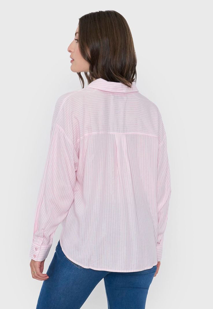 Blusa Mujer Cuello Camisero Lurex Rosado Corona-1