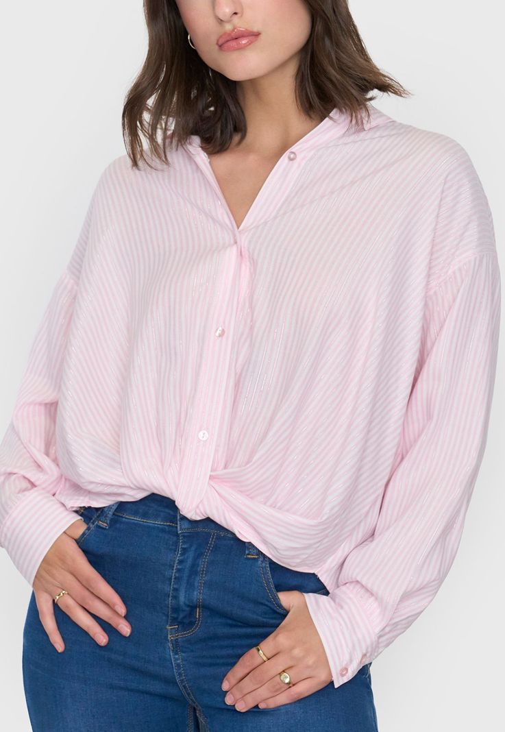 Blusa Mujer Cuello Camisero Lurex Rosado Corona-2