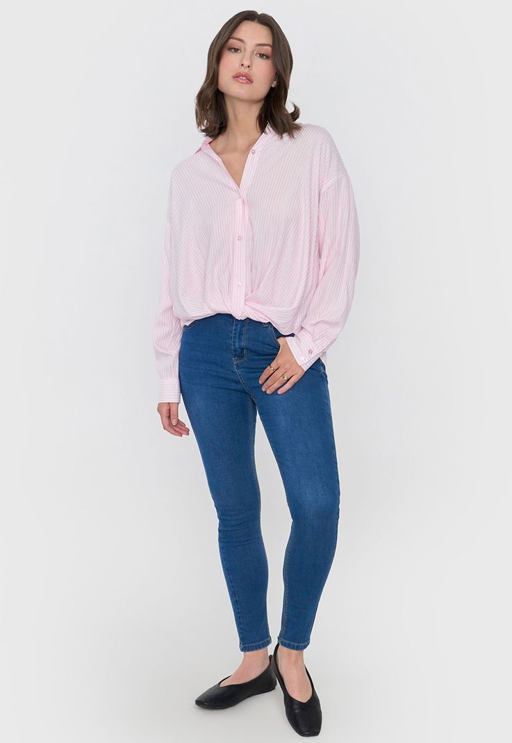 Blusa Mujer Cuello Camisero Lurex Rosado Corona-3