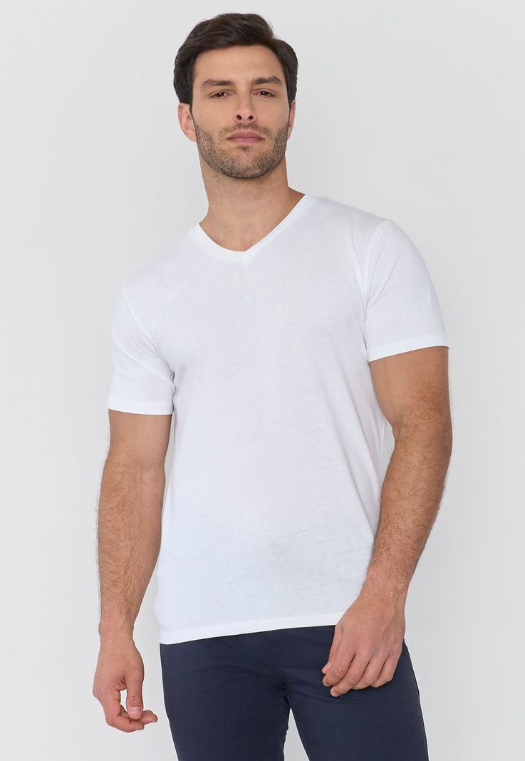 Polera Hombre V-Neck Color Blanco Corona-0