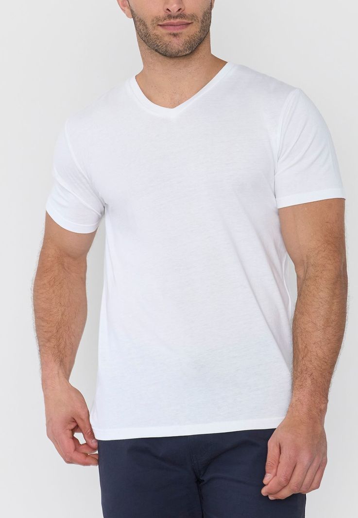Polera Hombre V-Neck Color Blanco Corona-2