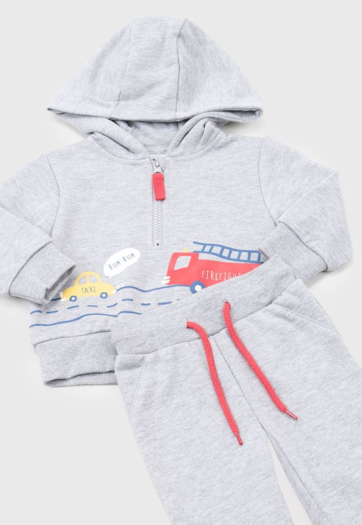 Conjunto Bebe Niño Hoodie Gris Melange Corona-2