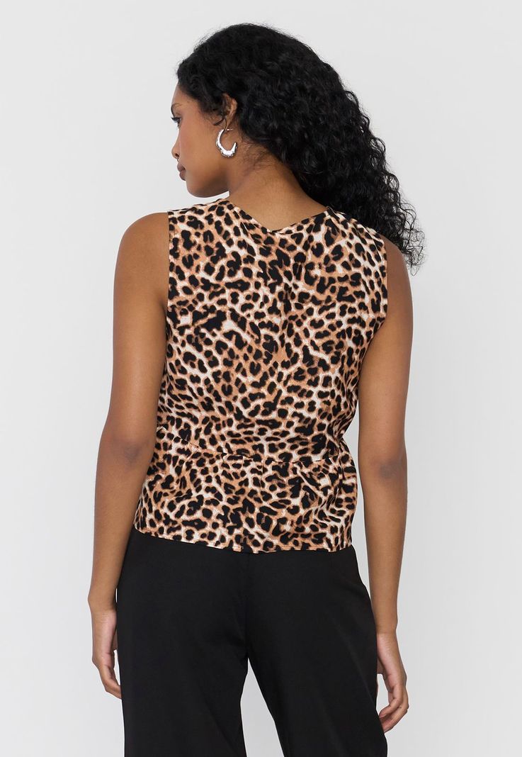 Blusa Mujer Sin Mangas Amarras Animal Print Café Corona-1
