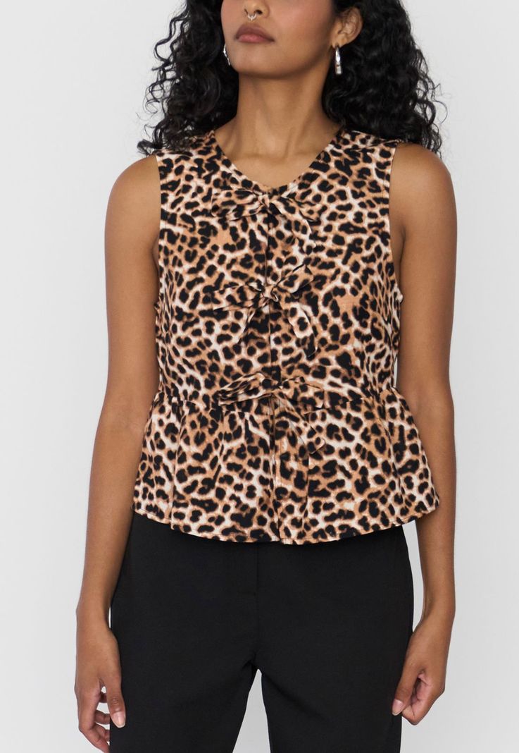 Blusa Mujer Sin Mangas Amarras Animal Print Café Corona-2