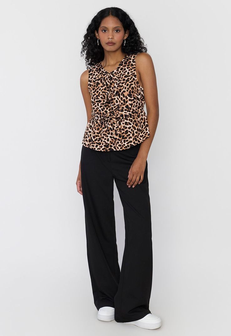 Blusa Mujer Sin Mangas Amarras Animal Print Café Corona-3