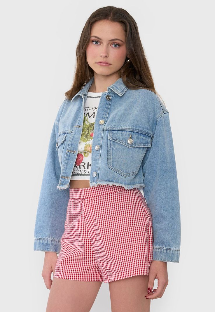 Chaqueta Mujer Denim Crop Azul Claro Corona-0