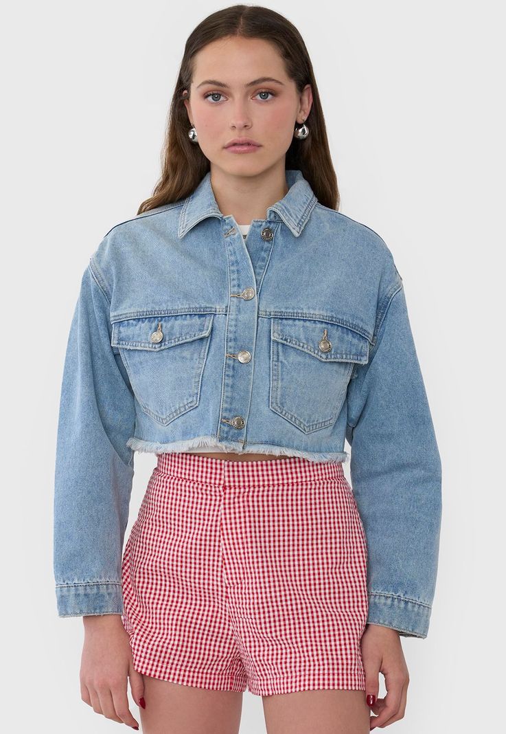 Chaqueta Mujer Denim Crop Azul Claro Corona-2