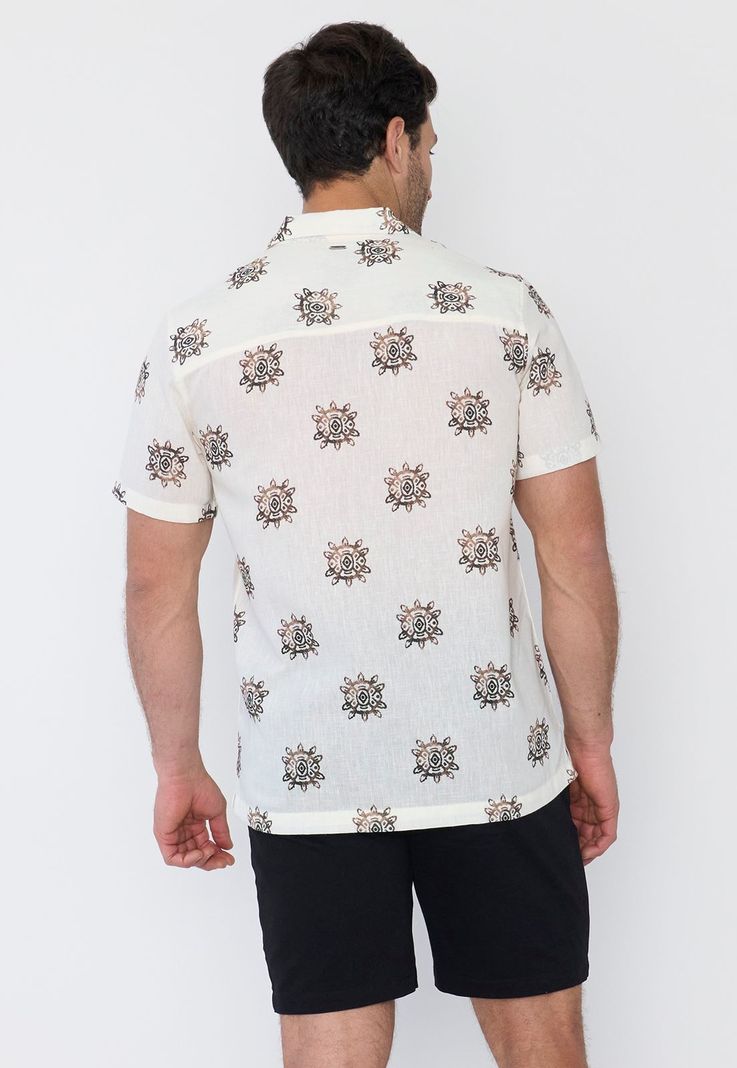 Camisa Hombre Liviana Print Blanco Corona-1