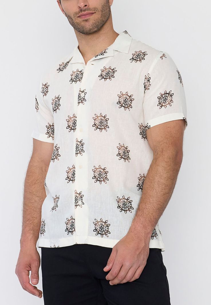 Camisa Hombre Liviana Print Blanco Corona-2