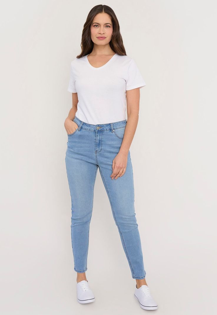 Jeans Mujer Skinny 1 Botón Azul Claro Corona-0