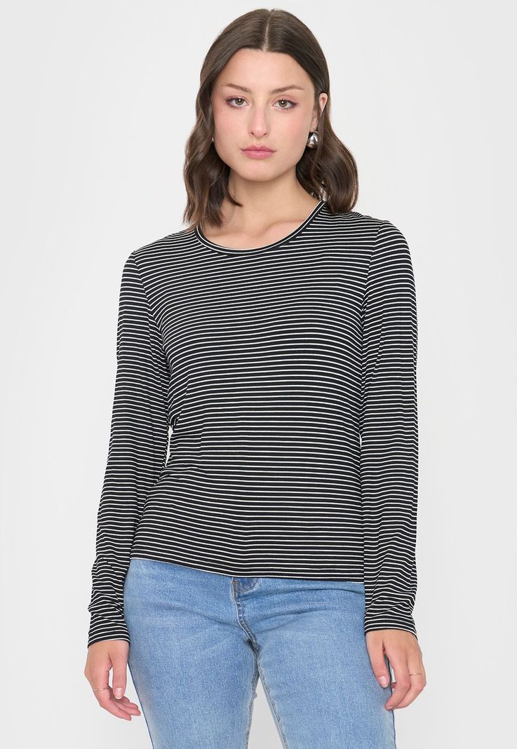 Polera Mujer Manga Larga Líneas Negro Corona-0