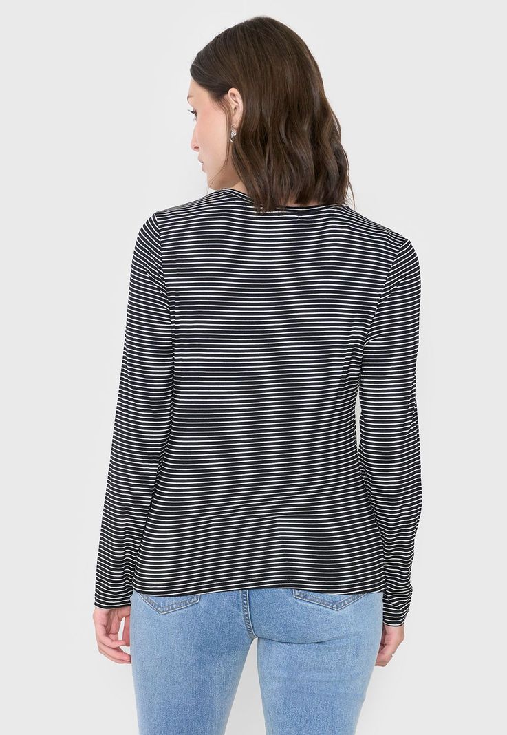 Polera Mujer Manga Larga Líneas Negro Corona-1