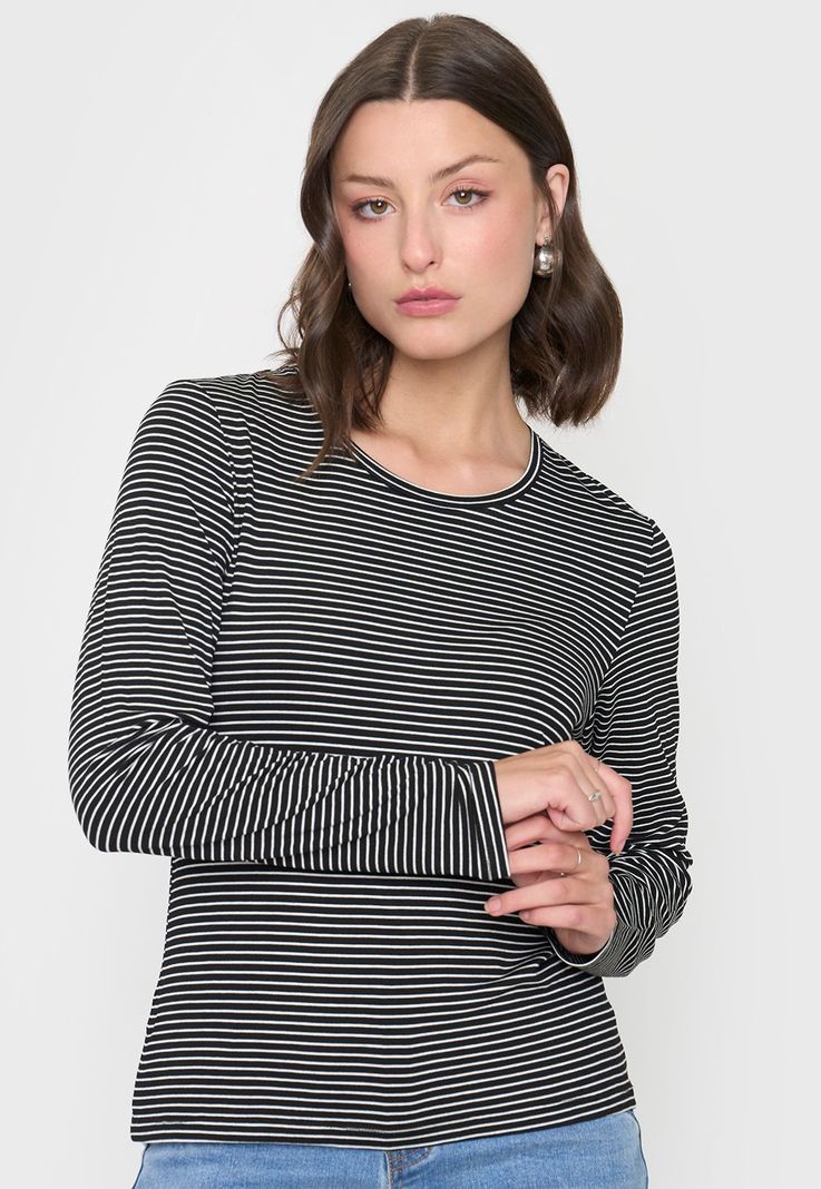 Polera Mujer Manga Larga Líneas Negro Corona-2
