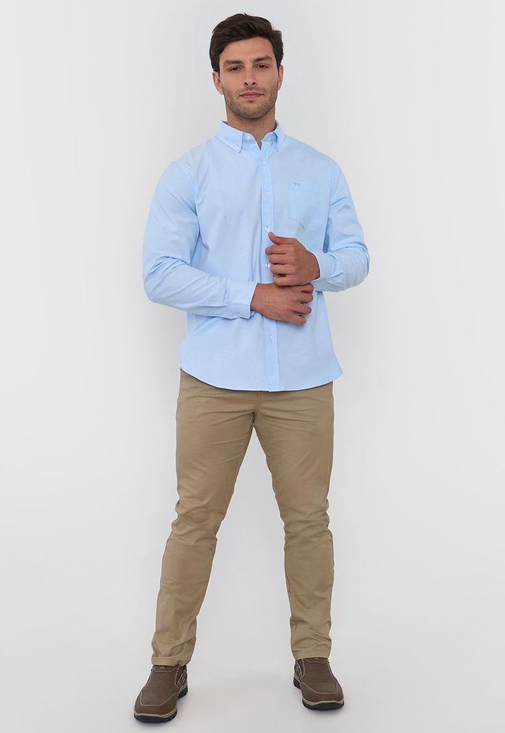 Camisa Hombre Oxford Color Celeste Corona-3
