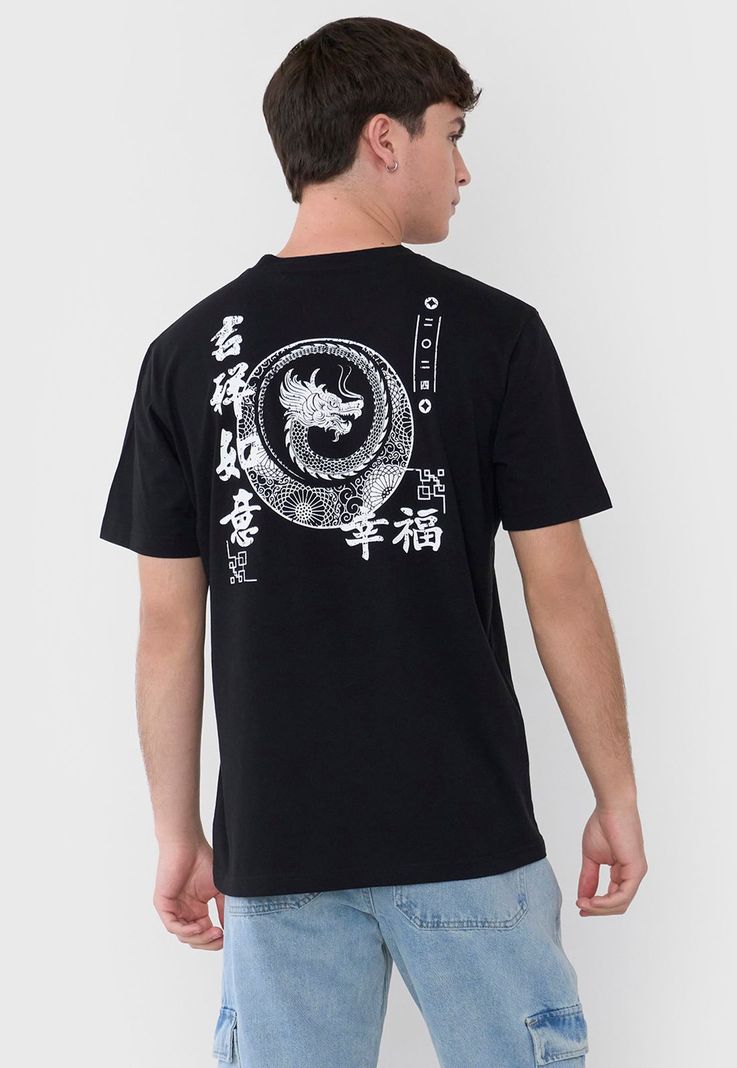 Polera Hombre Asiática Fun Color Negro Corona-1