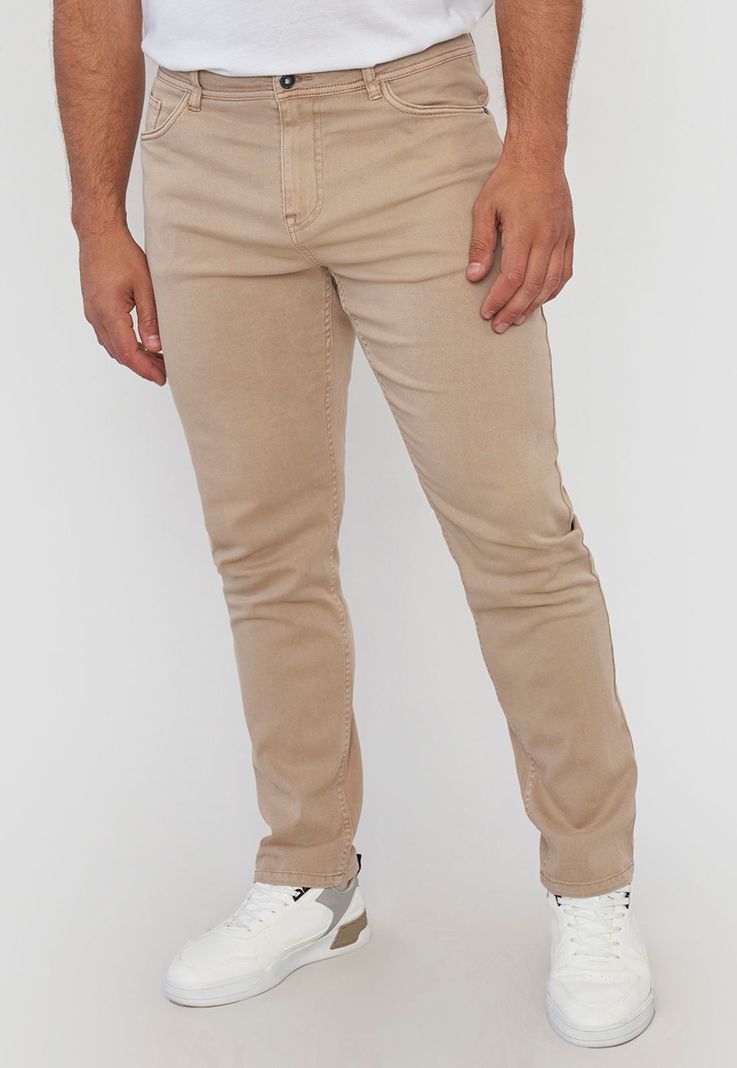 Pantalón Hombre Slim Fit Liso 5 Pocket Camel Corona-1