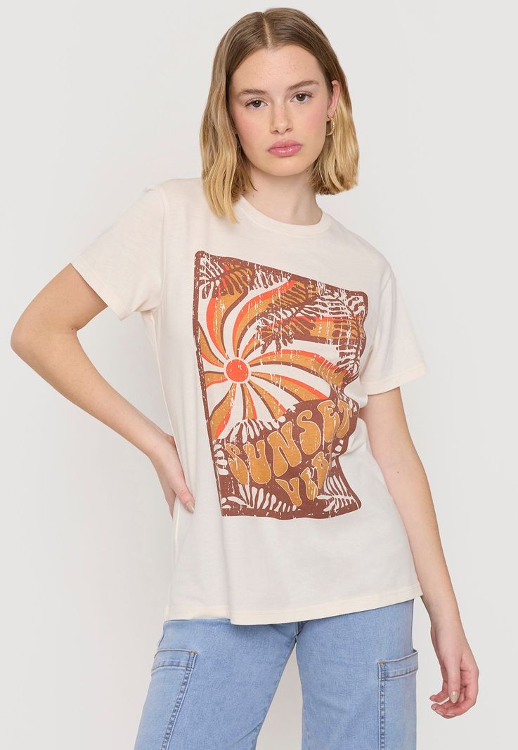Polera Fun Mujer Beige Oversize Corona-0