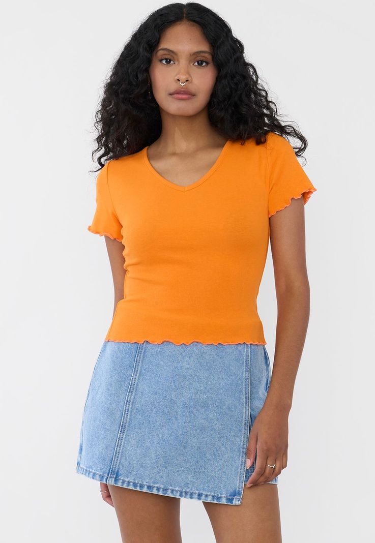 Polera Mujer Manga Corta Lisa Naranja Corona-0