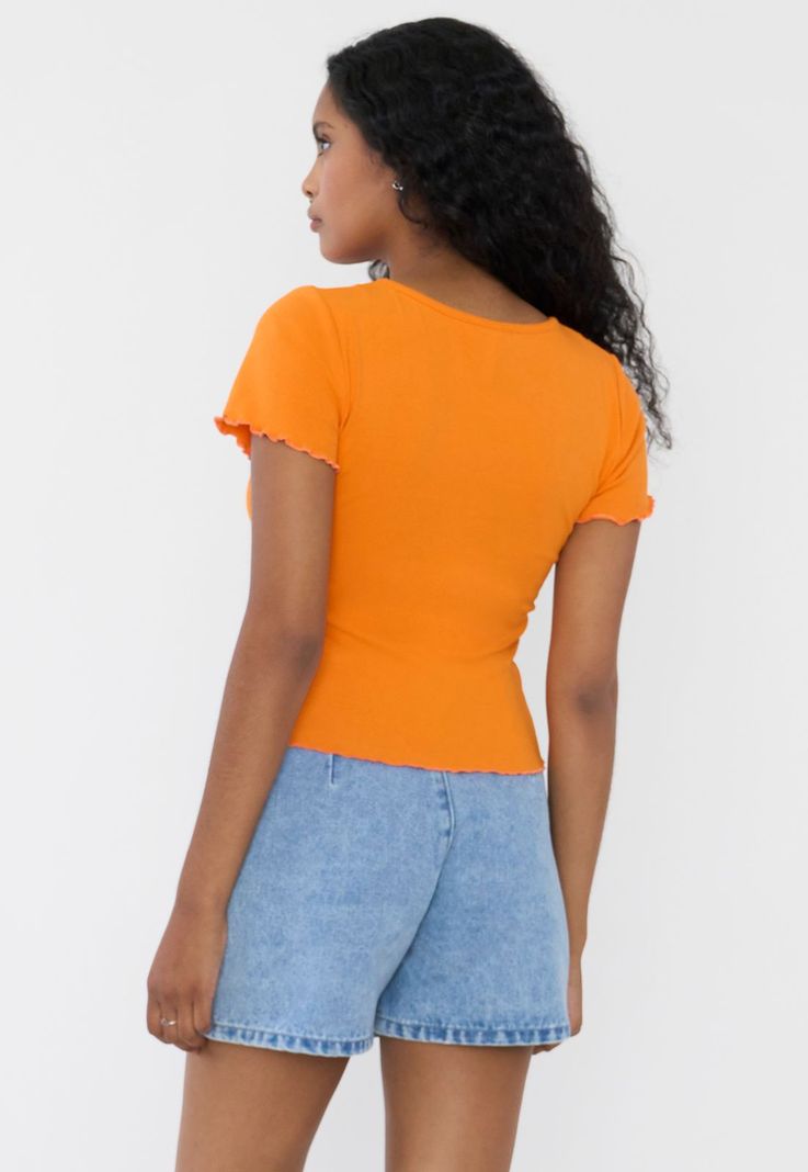 Polera Mujer Manga Corta Lisa Naranja Corona-1