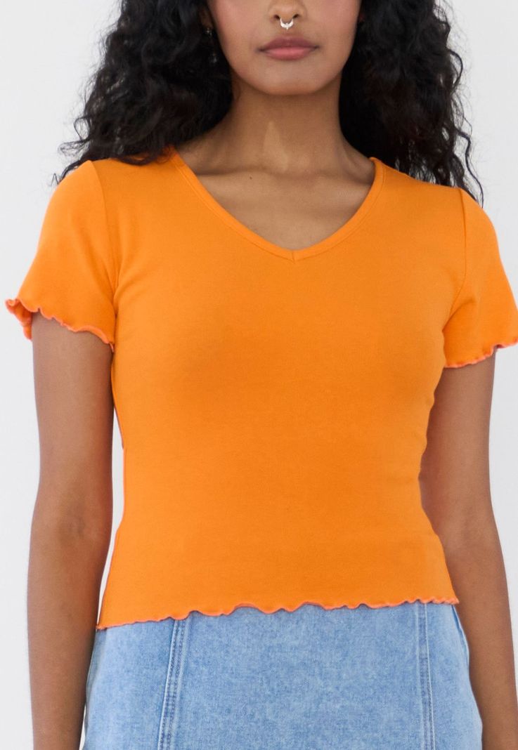 Polera Mujer Manga Corta Lisa Naranja Corona-2