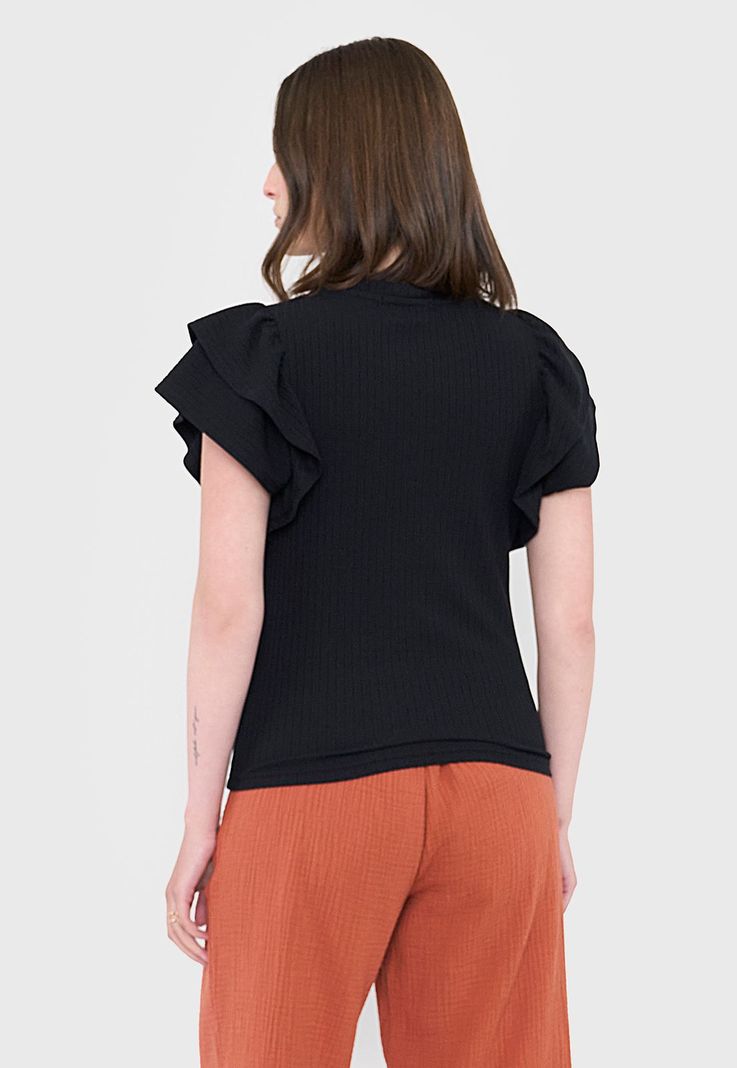 Polera Mujer Rib Vuelos Color Negro Corona-1