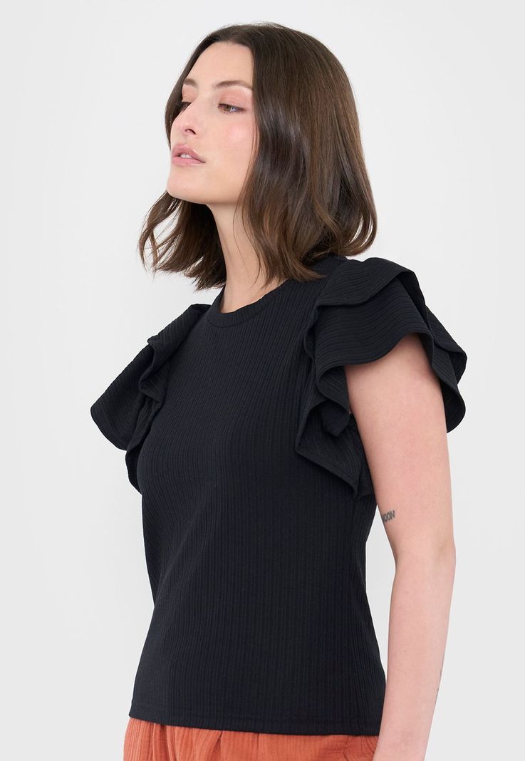 Polera Mujer Rib Vuelos Color Negro Corona-2