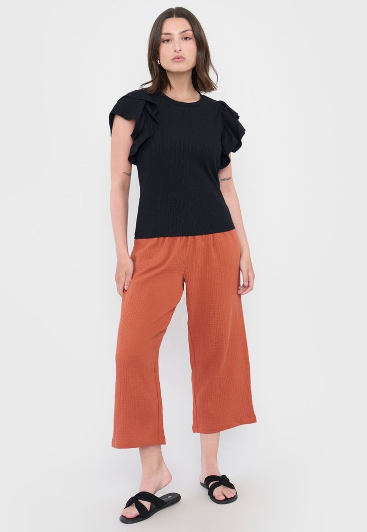 Polera Mujer Rib Vuelos Color Negro Corona-3