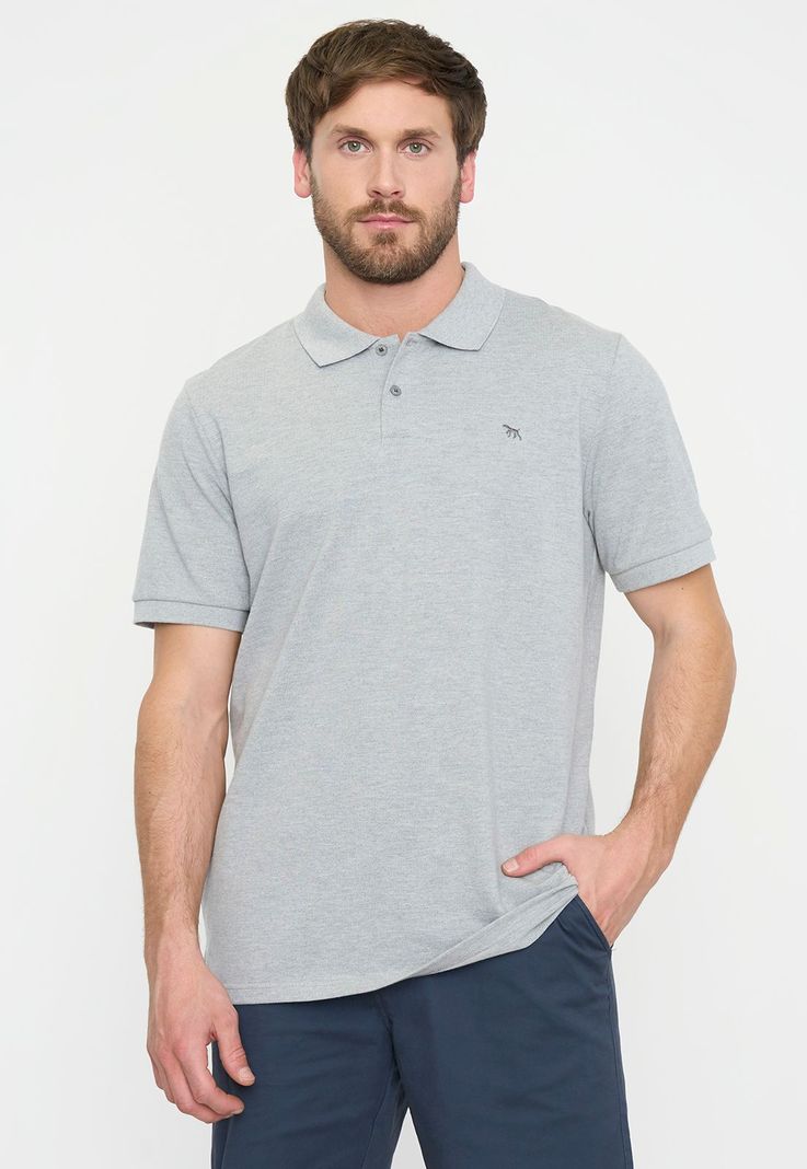 Polera Hombre Lisa Piqué Gris M/C Corona-0
