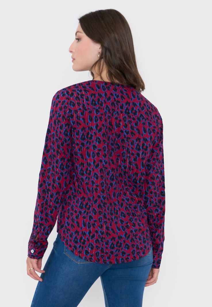 Blusa Mujer Cuello Mao Animal Print Rojo Corona-1