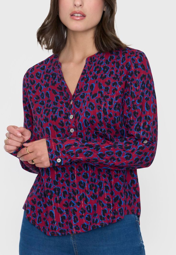 Blusa Mujer Cuello Mao Animal Print Rojo Corona-2