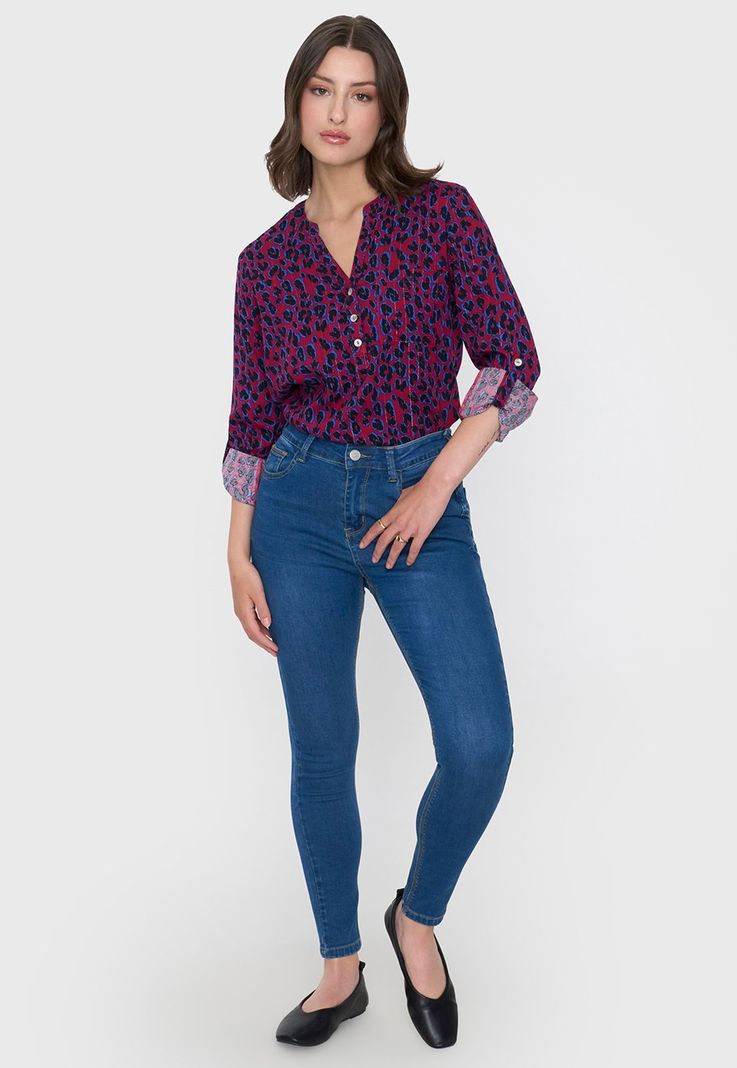 Blusa Mujer Cuello Mao Animal Print Rojo Corona-3