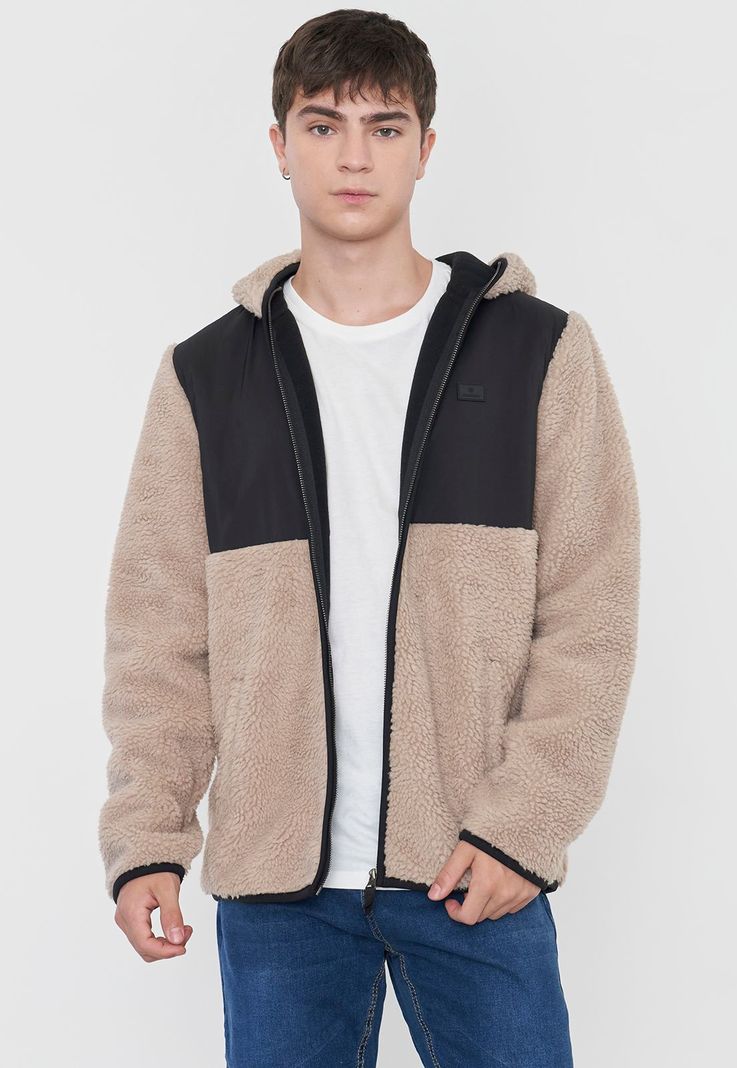 Casaca Hombre Sherpa Hoodie Ecru Corona-2