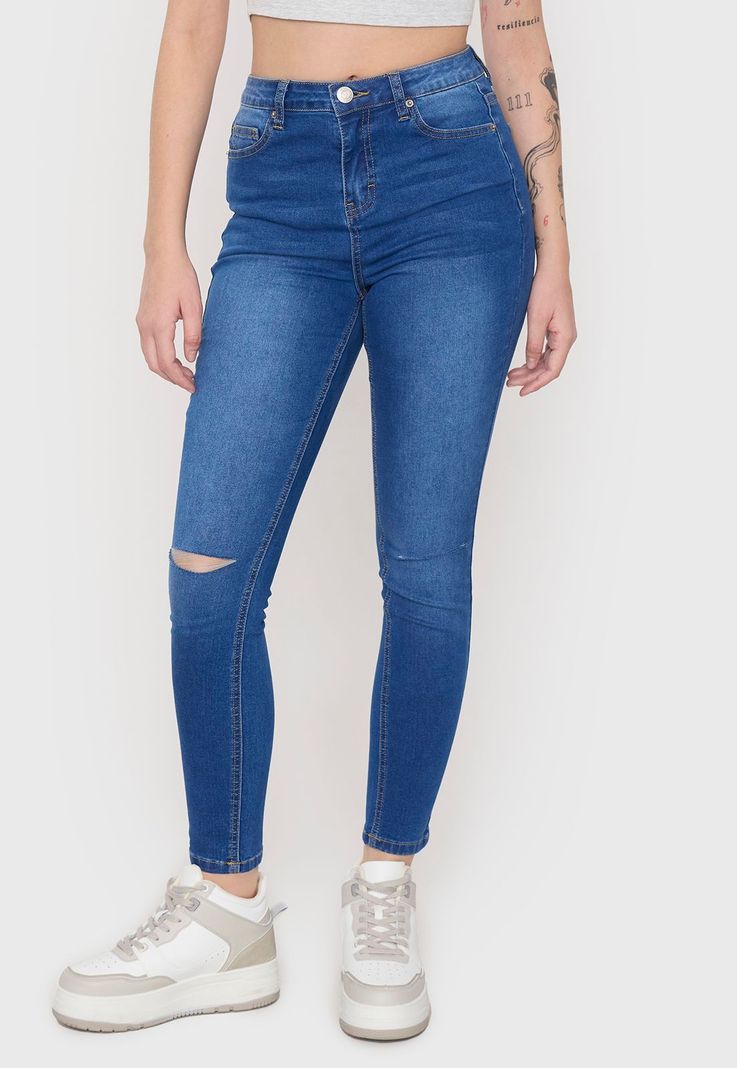 Jeans Mujer Skinny Roturas Azul Oscuro Corona-1