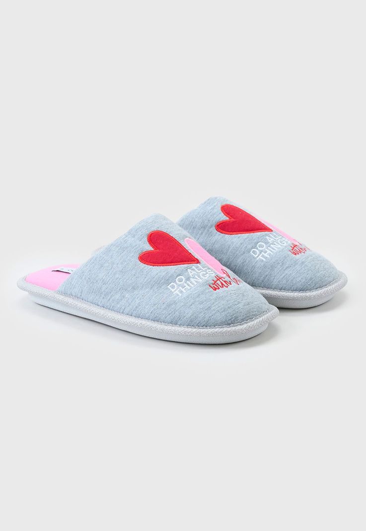 Pantufla Mujer Lurex Gris Corazones Corona-0
