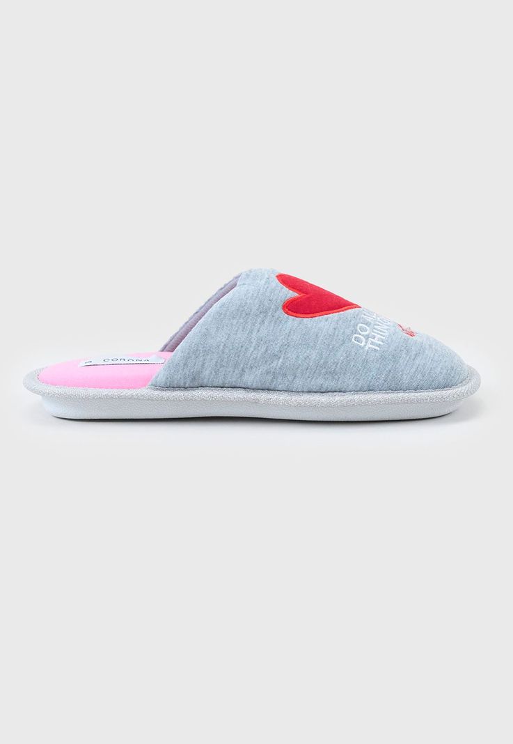 Pantufla Mujer Lurex Gris Corazones Corona-1