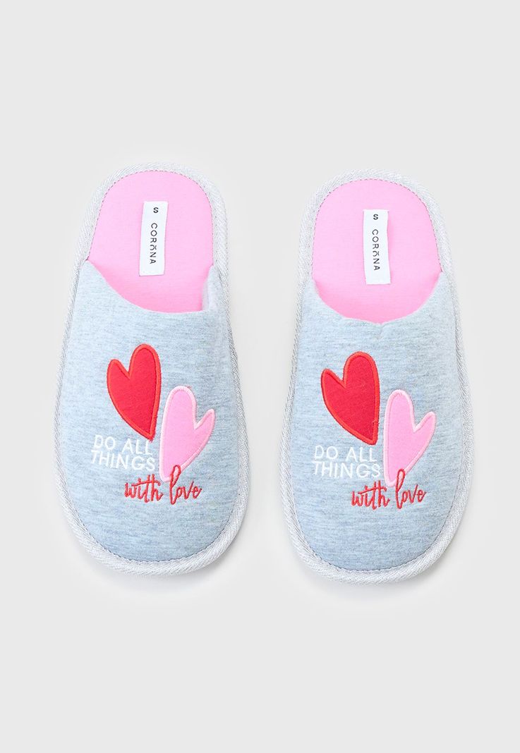 Pantufla Mujer Lurex Gris Corazones Corona-2