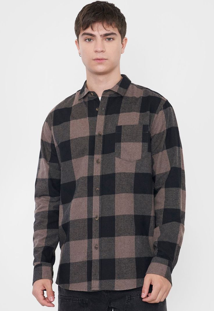 Camisa Hombre Cuadros Café Corona-2