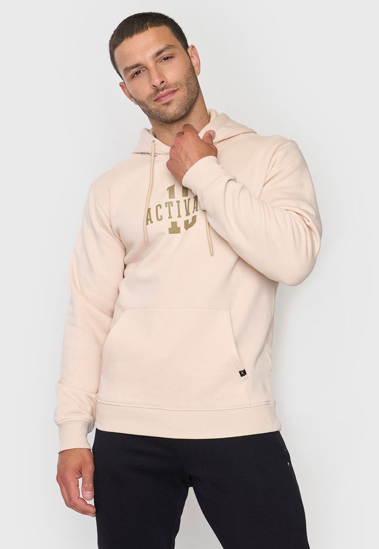 Polerón Hombre Deportivo Canguro Beige Corona-0